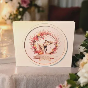 Album Foto Nuntă Personalizat | Design Elegant cu Flori de Cireș și Ilustrație Miri